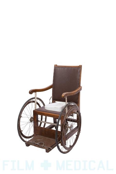 Period wood leather wheelchair